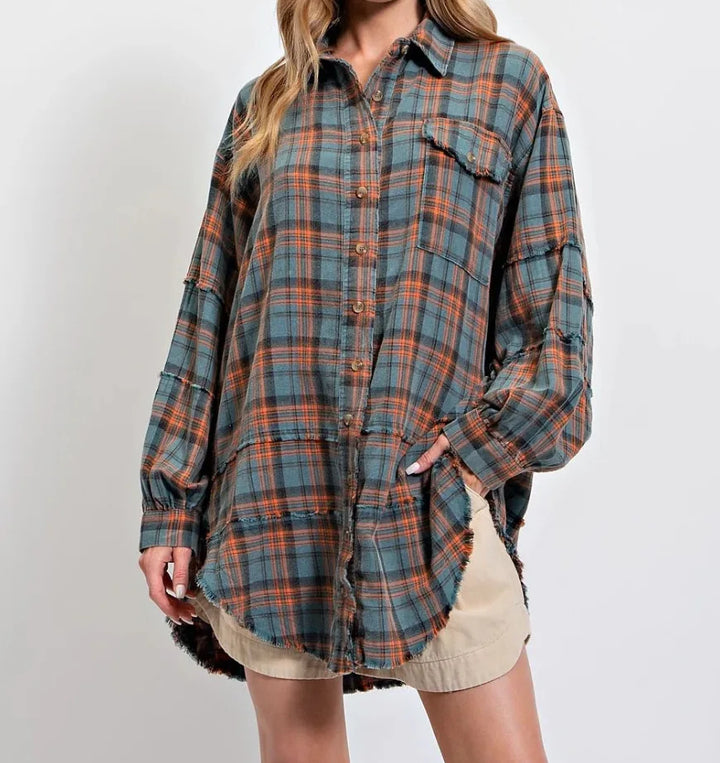 Morgan & Brooke | Green Plaid Button-Up Flannel Shirt