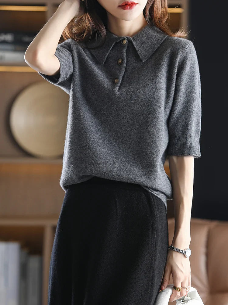 Morgan & Brooke | Charcoal Polo Collar Wool Sweater