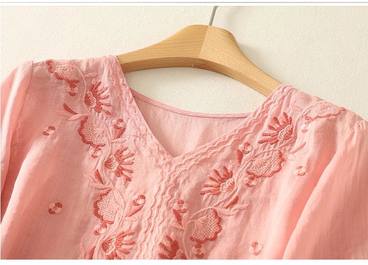 Morgan & Brooke | V-Neck Cotton Blouse
