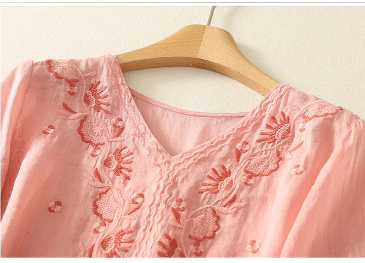 Morgan & Brooke | V-Neck Cotton Blouse