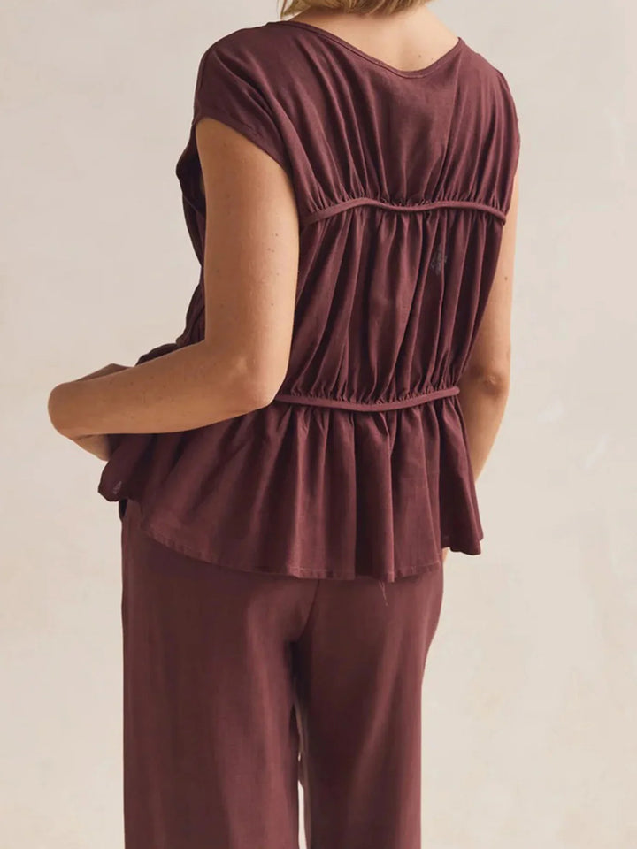 Morgan & Brooke | Ruched Peplum Cotton-Blend Top