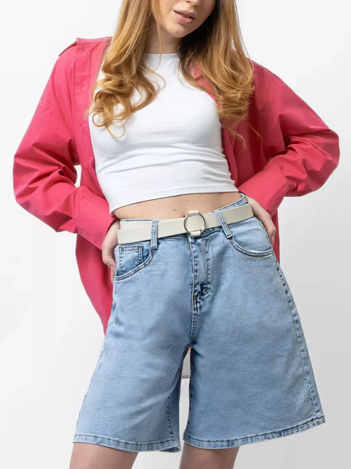 Morgan & Brooke | Blue High-Waist Frayed Hem Cotton Denim Shorts