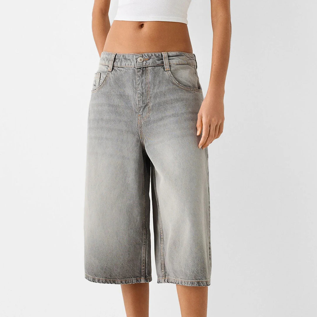 Morgan & Brooke | High-Waist Relaxed-Fit Denim Bermuda Shorts