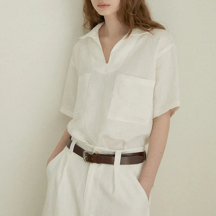 Morgan & Brooke | Relaxed Fit Polo Collar Linen Top