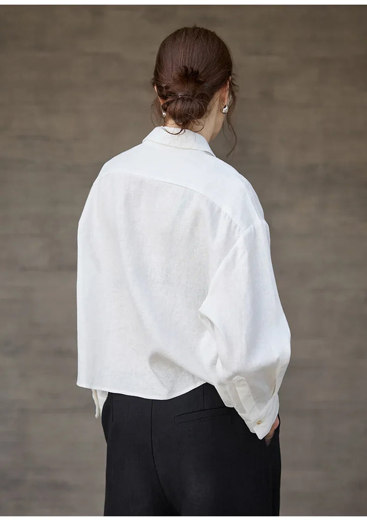 Morgan & Brooke | Cropped Long-Sleeve Linen Shirt