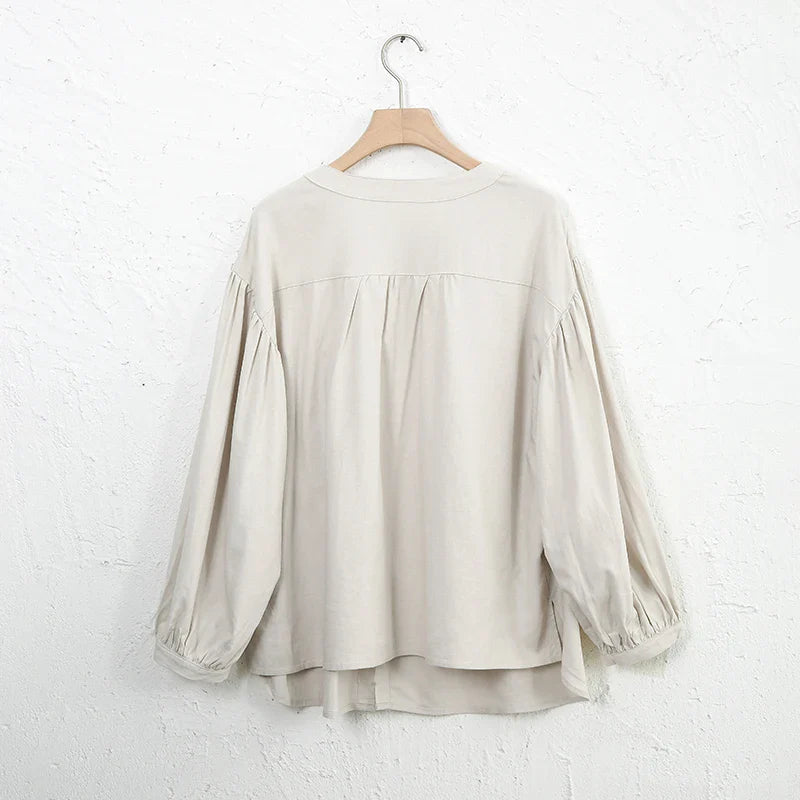 Morgan & Brooke | Gathered Lantern-Sleeve Relaxed-Fit Cotton Blouse