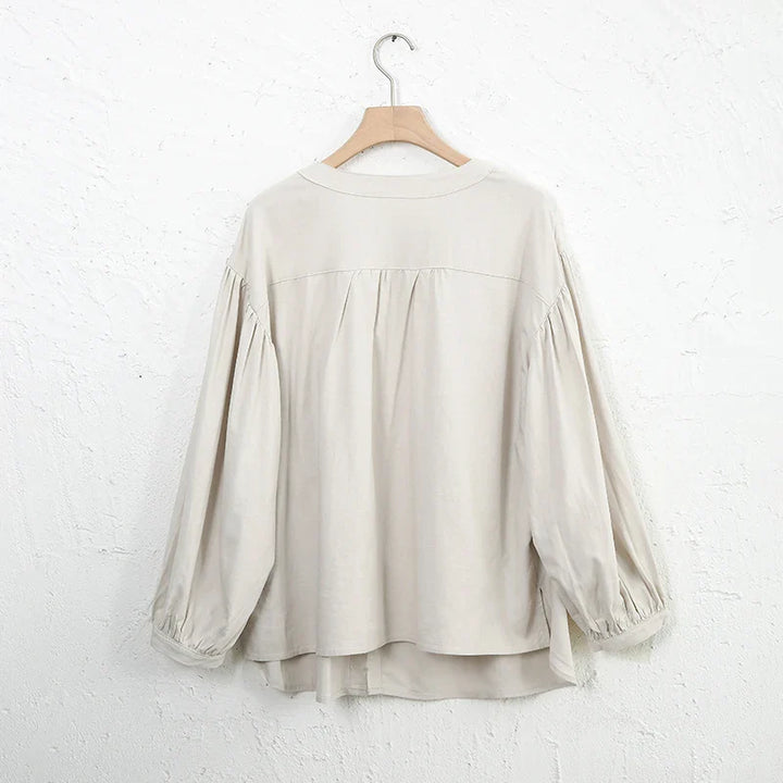 Morgan & Brooke | Gathered Lantern-Sleeve Relaxed-Fit Cotton Blouse