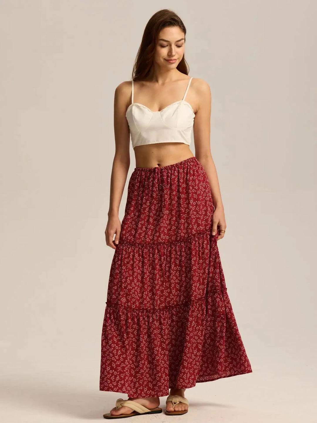 Morgan & Brooke | Printed Tiered Lightweight Maxi Skirt