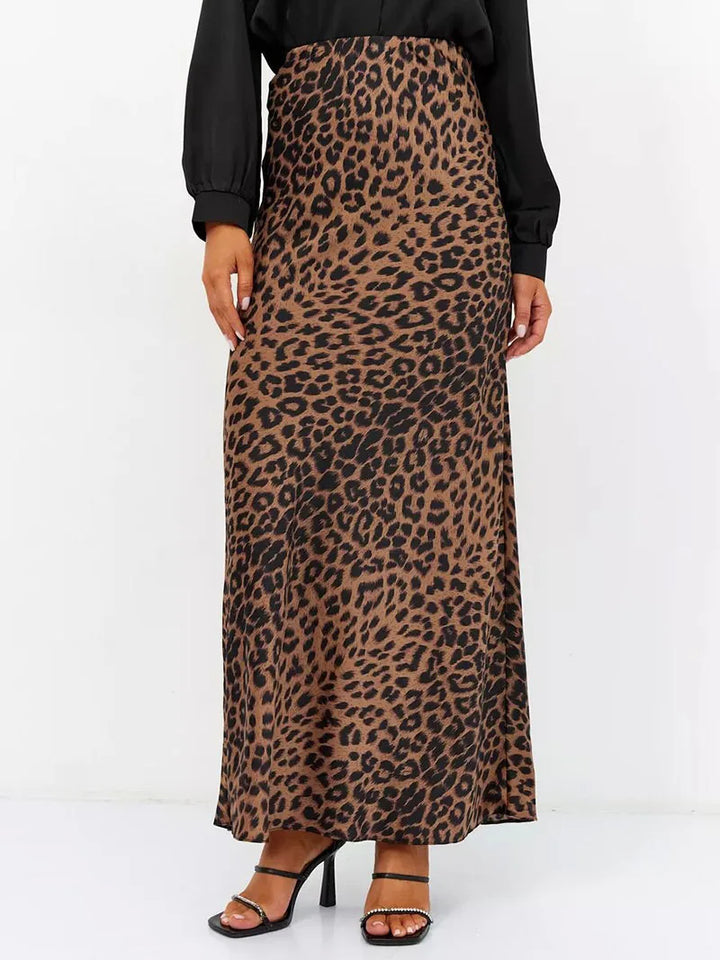 Morgan & Brooke | Leopard Print Midi Satin Skirt