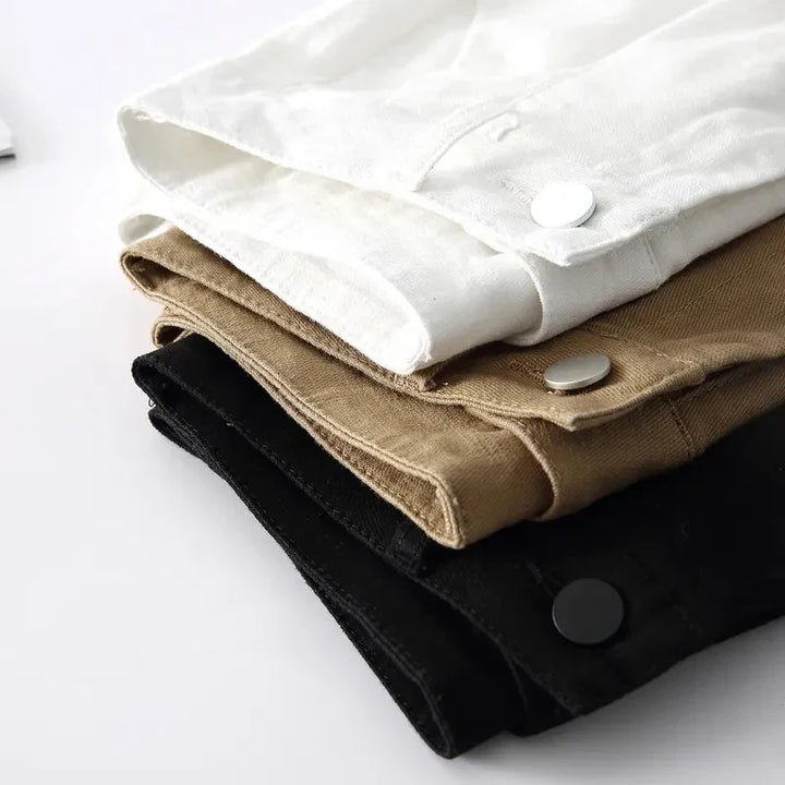 Morgan & Brooke | Stone High-Waist Relaxed-Fit Cotton Bermuda Shorts