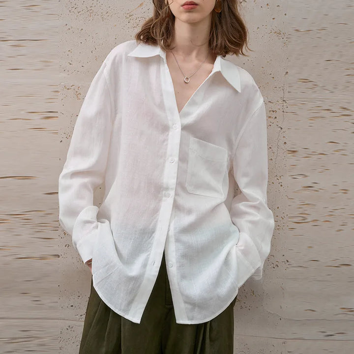 Morgan & Brooke | Natural Relaxed Fit Button-Up Linen Shirt