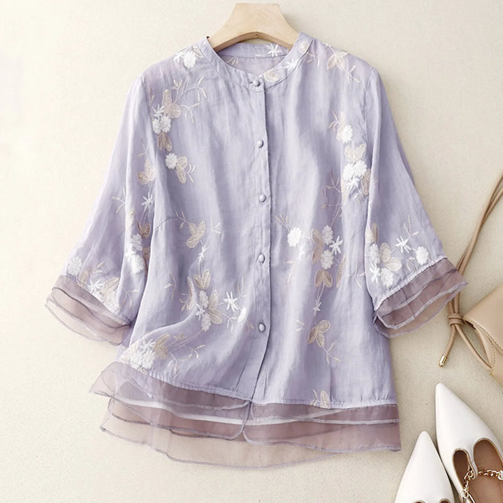 Morgan & Brooke | Relaxed Fit Button-Up Cotton Blouse
