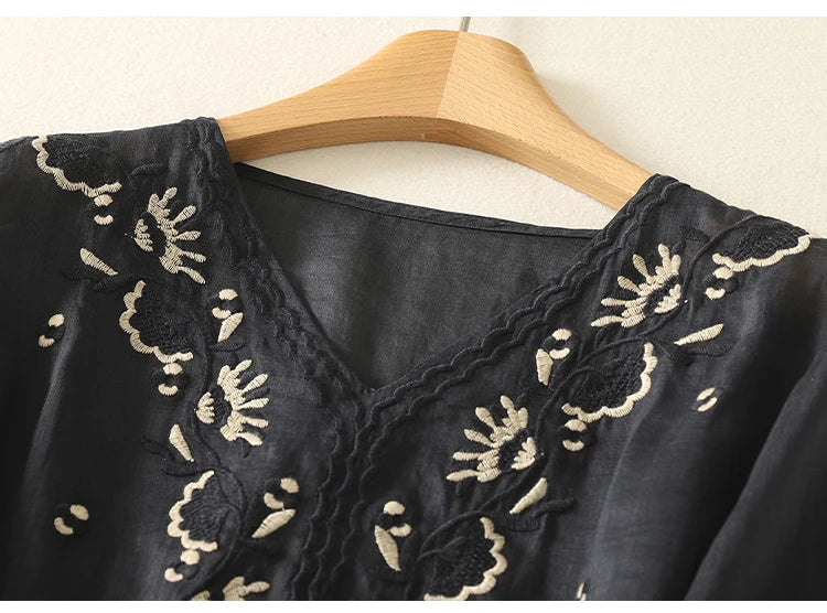 Morgan and Brooke | V-Neck Cotton Blouse