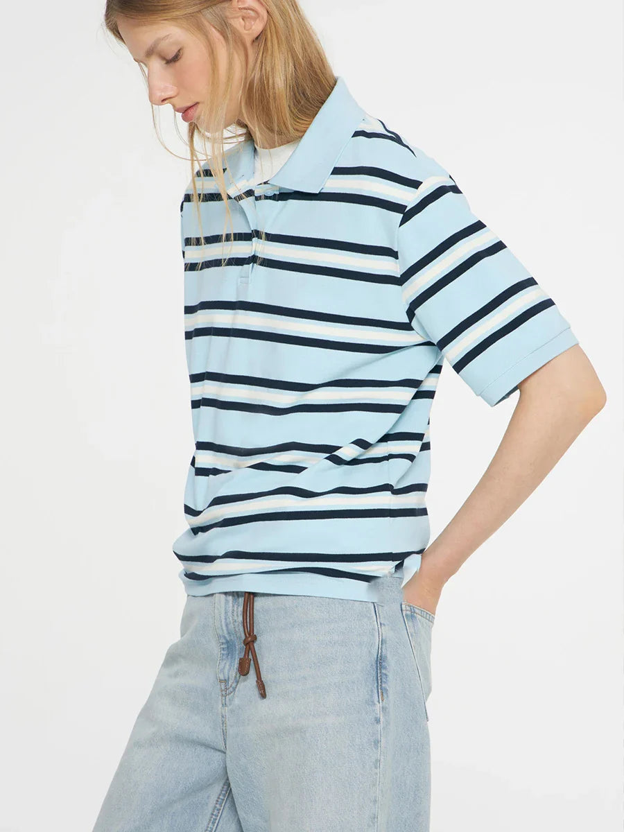 Morgan & Brooke | Striped Button-Placket Cotton Polo Tee