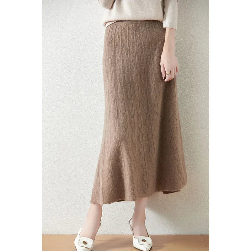 Morgan & Brooke | High-Waist Ribbed Merino Knit Skirt
