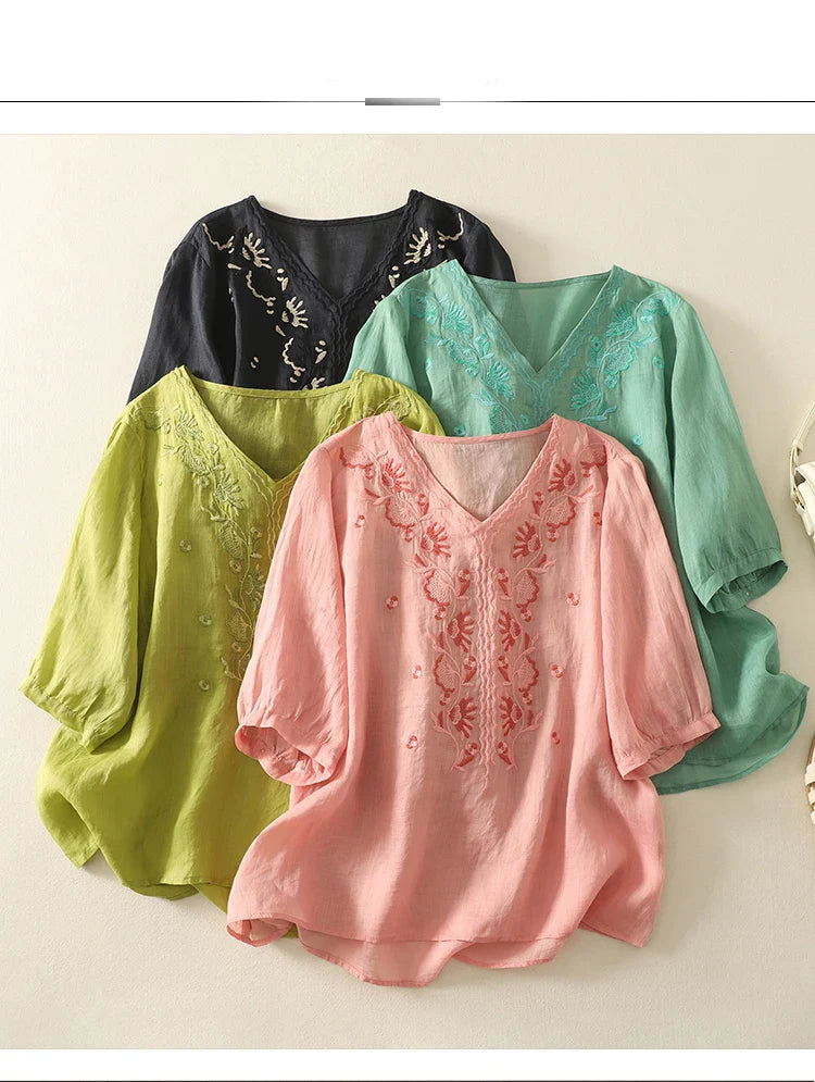 Morgan and Brooke | V-Neck Cotton Blouse