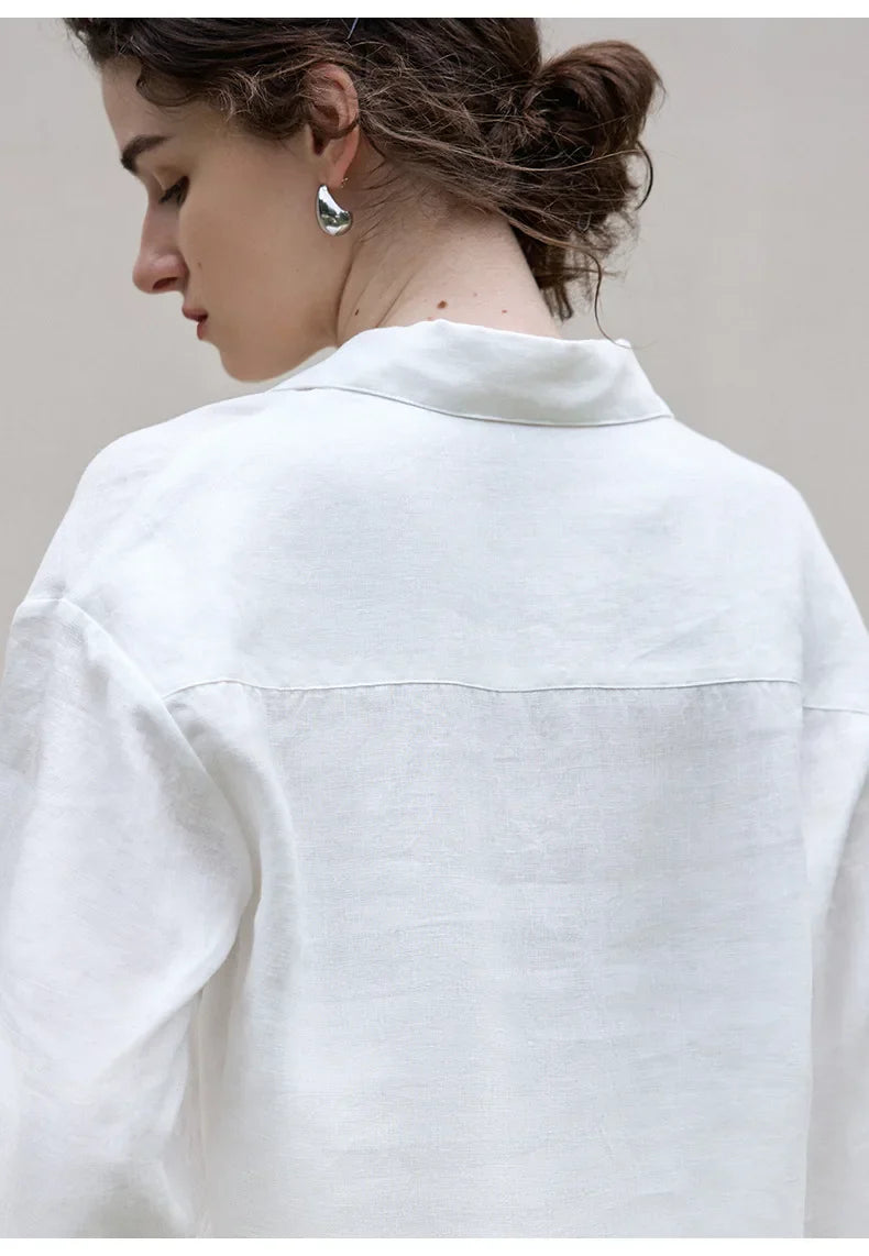 Morgan & Brooke | Natural Polo Collar Relaxed Fit Linen Pullover