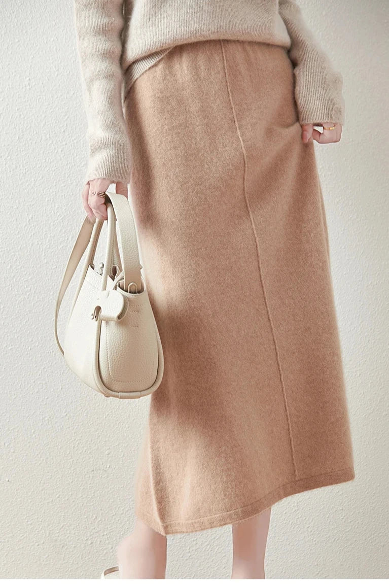 Morgan & Brooke | Charcoal High-Waist Pencil Wool Skirt