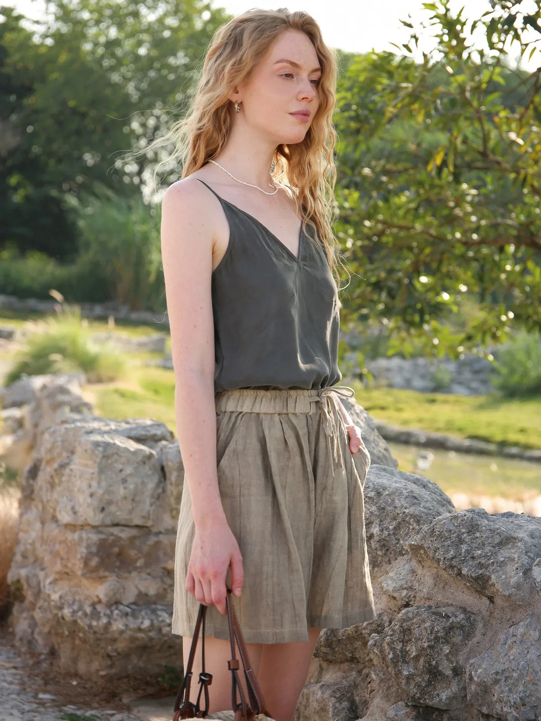 Morgan & Brooke | Natural High-Waist Relaxed Fit Linen Shorts