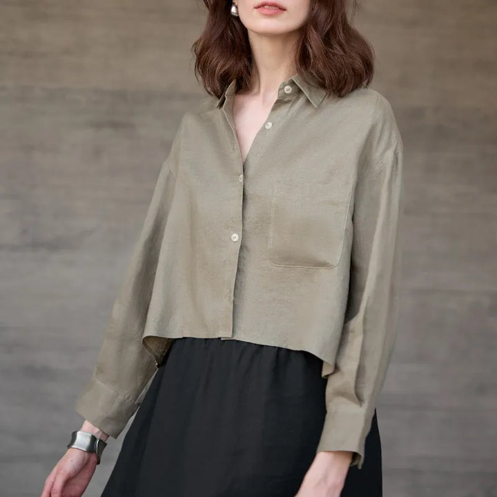 Morgan & Brooke | Cropped Long-Sleeve Linen Shirt