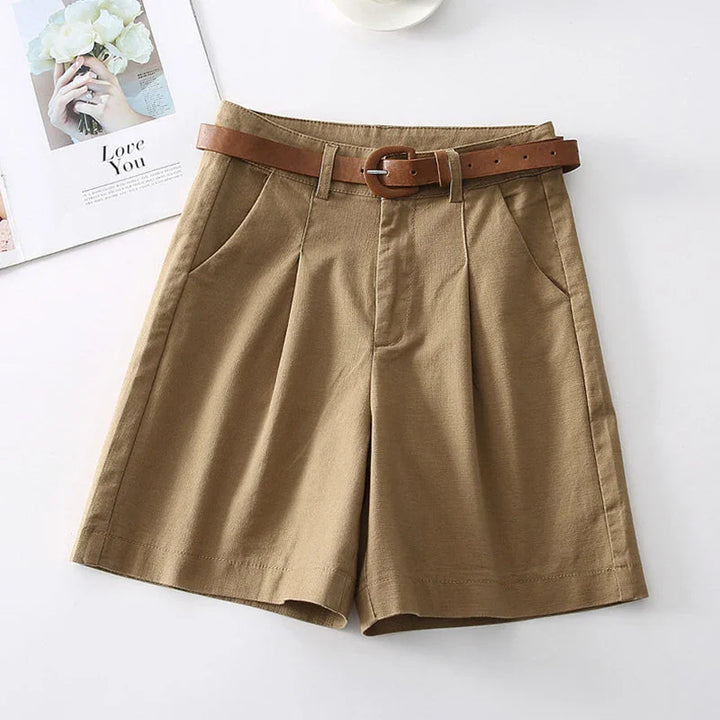 Morgan & Brooke | Stone High-Waist Relaxed-Fit Cotton Bermuda Shorts