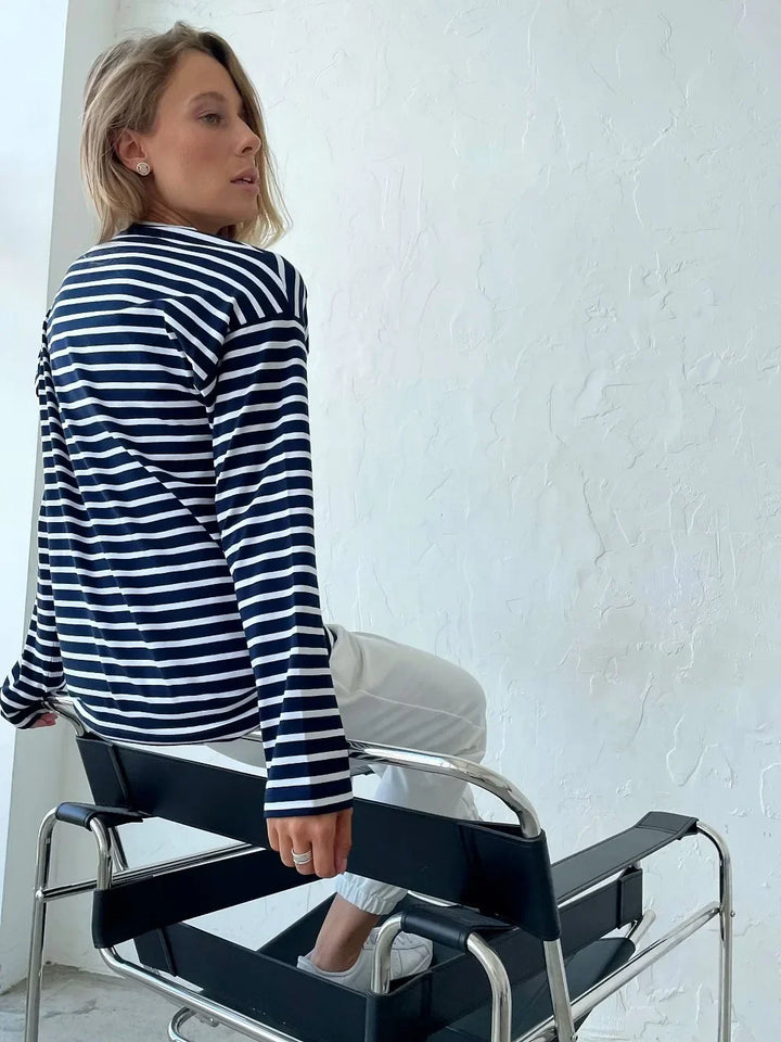 Morgan & Brooke | Navy & White Striped Cotton Shirt