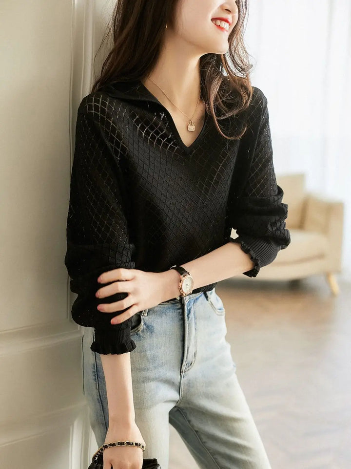 Morgan & Brooke | Ivory Diamond Pointelle Knit Top