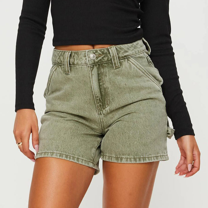 Morgan & Brooke | Indigo High-Waist Cotton Denim Shorts