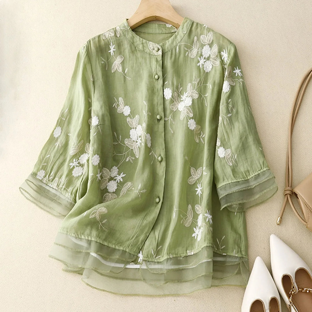 Morgan & Brooke | Relaxed Fit Button-Up Cotton Blouse