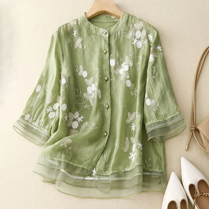 Morgan & Brooke | Relaxed Fit Button-Up Cotton Blouse