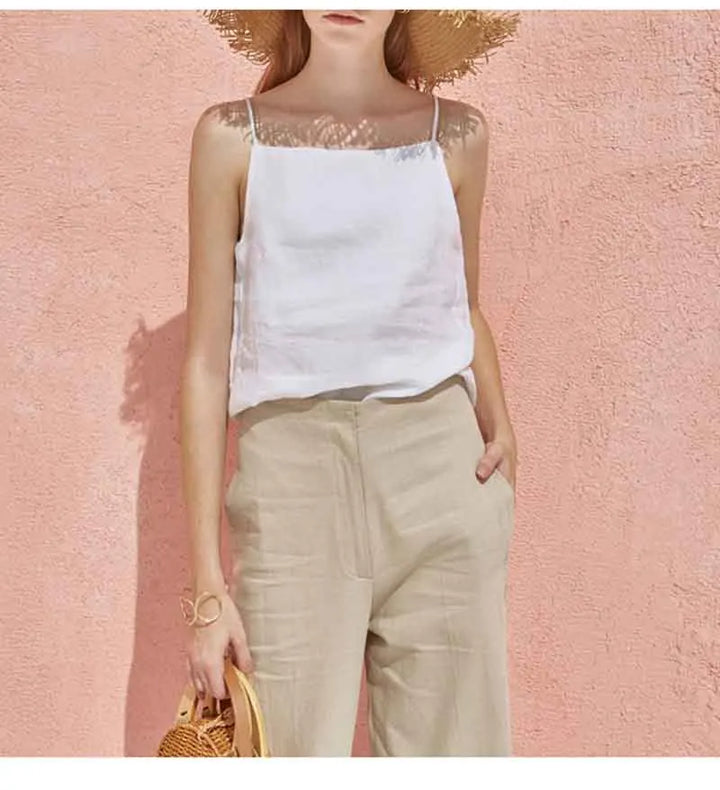 Morgan & Brooke | Satin-Strap Linen Cami