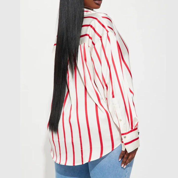 Morgan & Brooke | Striped Satin Button-Up Shirt