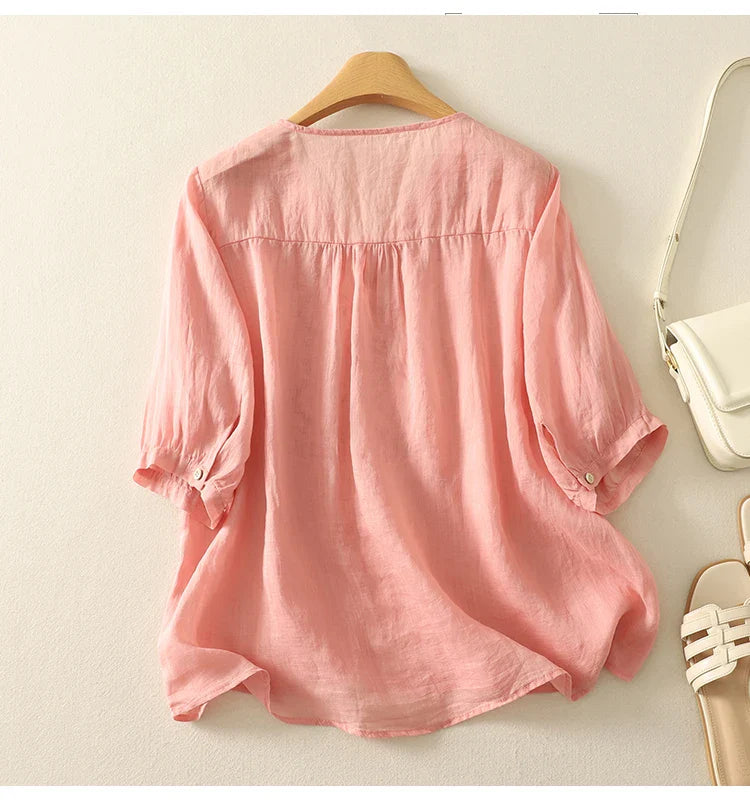 Morgan & Brooke | V-Neck Cotton Blouse