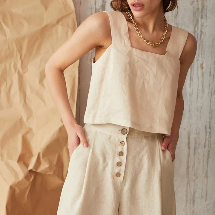 Morgan & Brooke | Square-Neck Cropped Linen Tank
