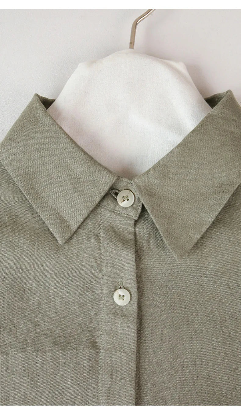 Morgan & Brooke | Natural Cropped Button-Up Linen Overshirt