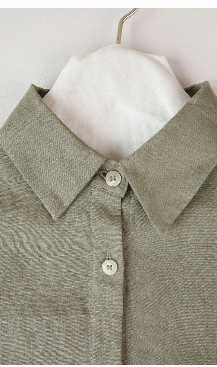 Morgan & Brooke | Natural Cropped Button-Up Linen Overshirt