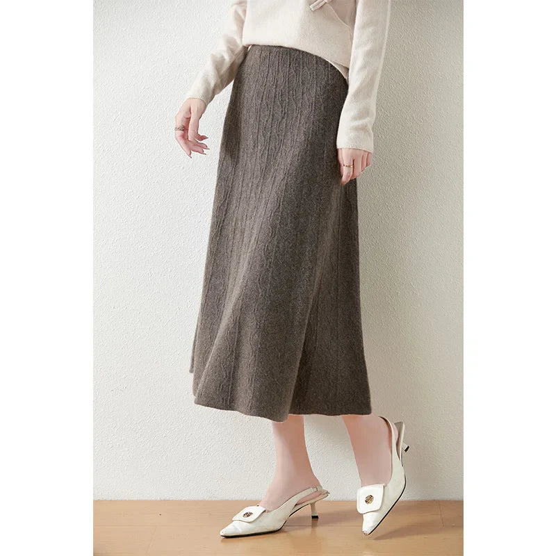 Morgan & Brooke | High-Waist Ribbed Merino Knit Skirt