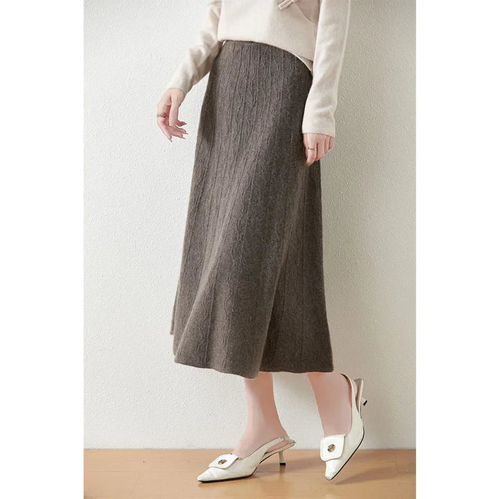 Morgan & Brooke | High-Waist Ribbed Merino Knit Skirt