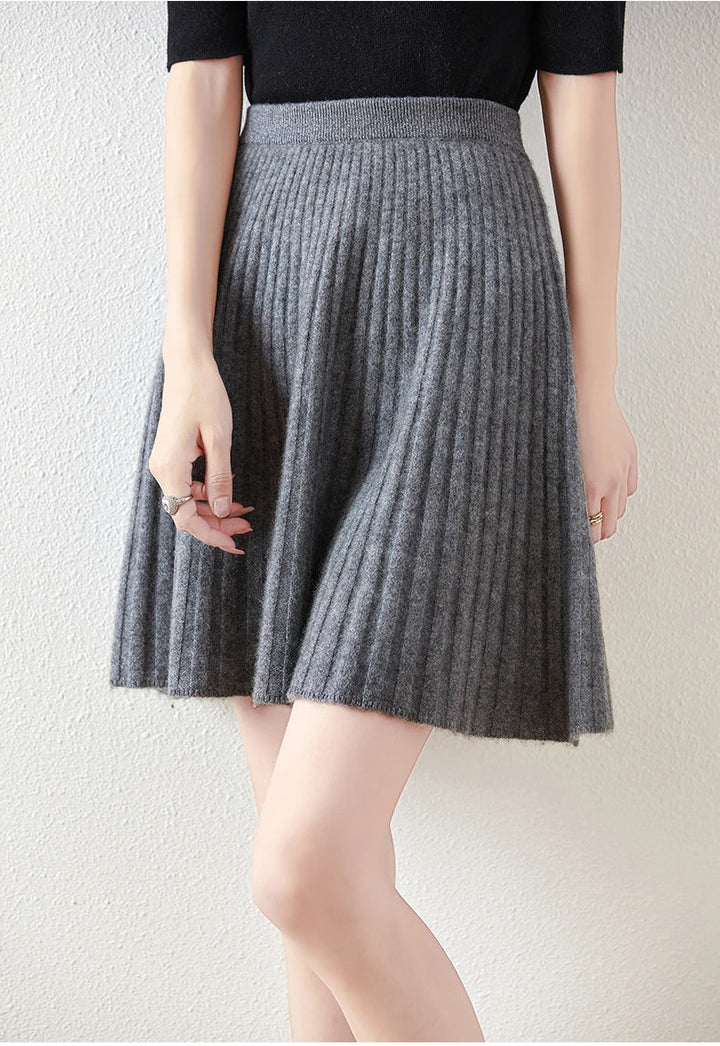 Morgan & Brooke | Charcoal A-Line Knit Merino Wool Skirt