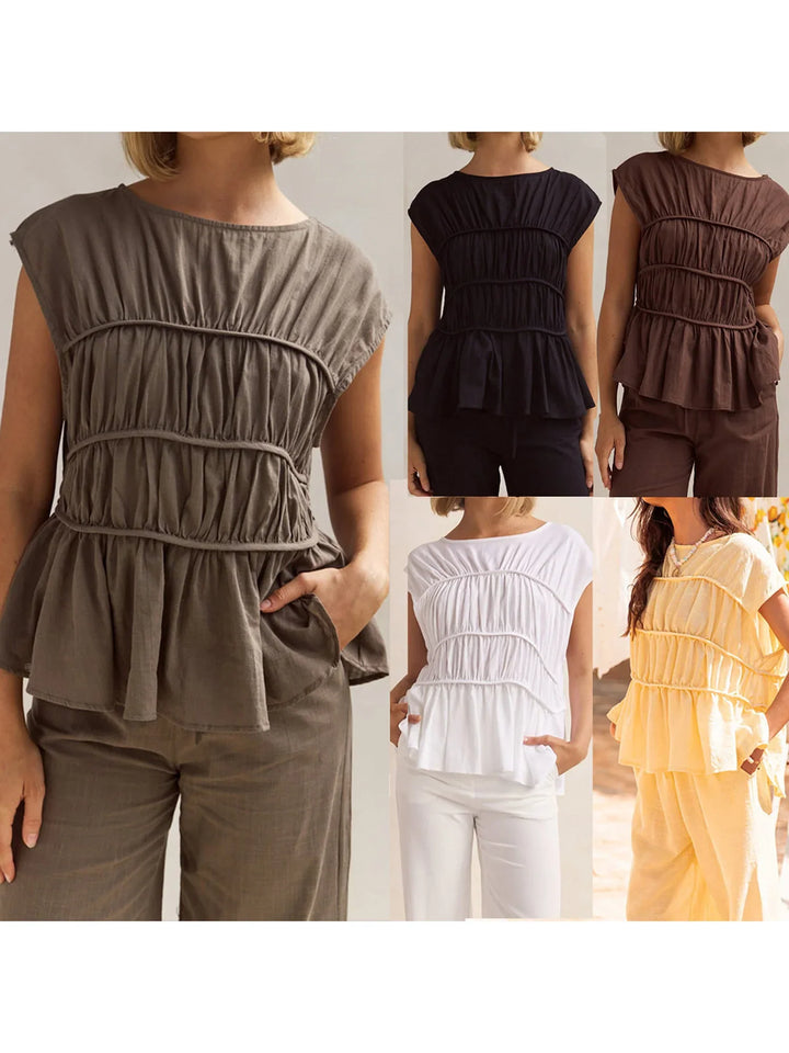 Morgan & Brooke | Ruched Peplum Cotton-Blend Top