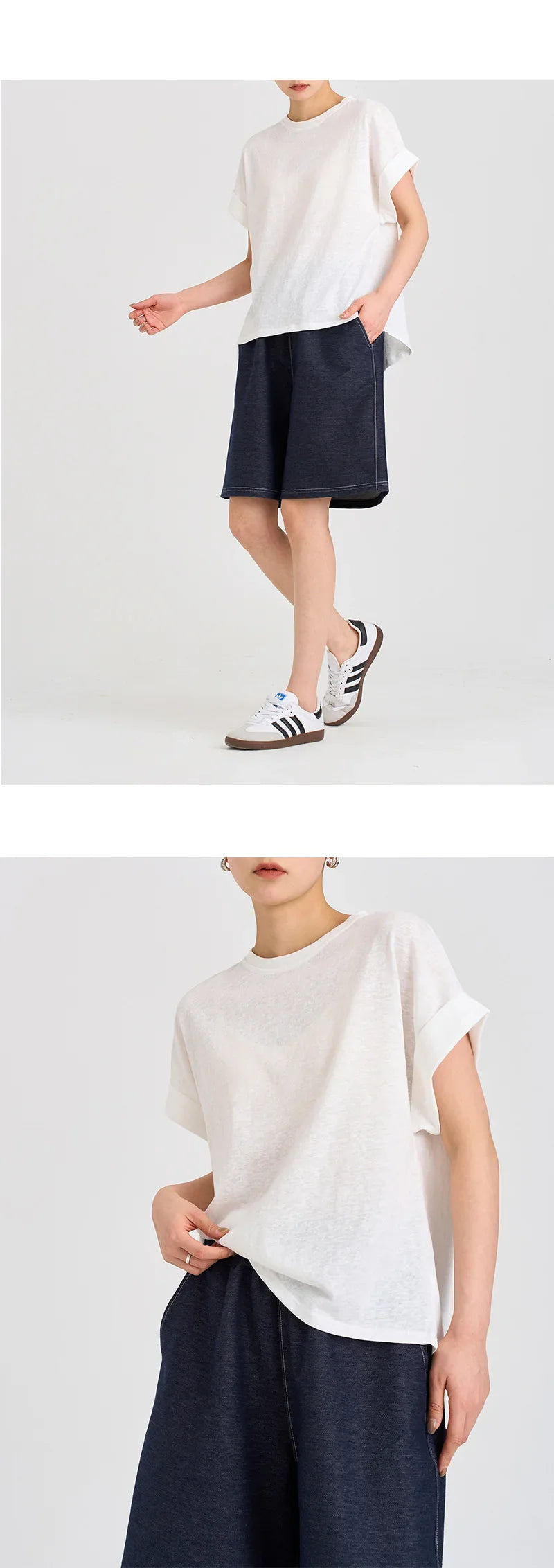 Morgan & Brooke | White Rolled-Cuff Oversized Cotton Tee