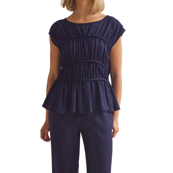 Morgan & Brooke | Ruched Peplum Cotton-Blend Top