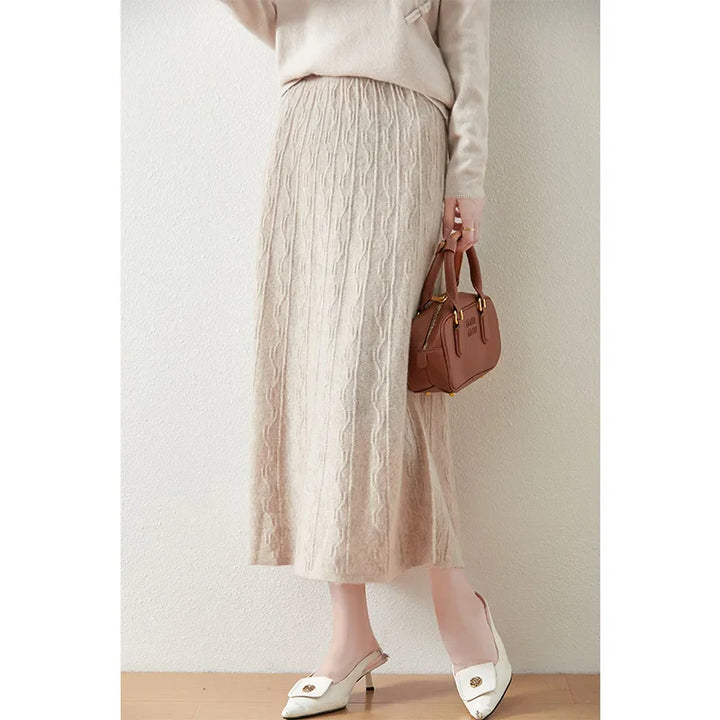 Morgan & Brooke | High-Waist Ribbed Merino Knit Skirt