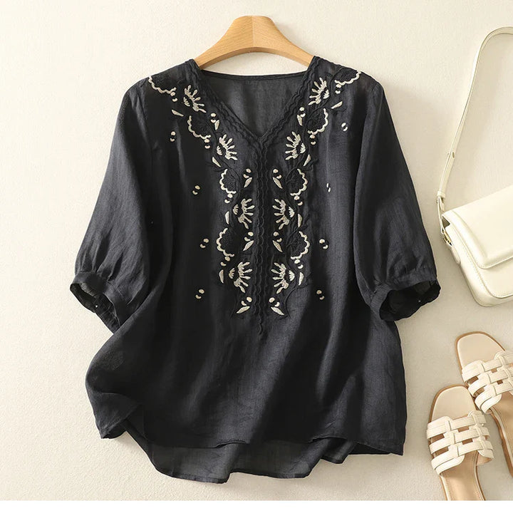 Morgan & Brooke | V-Neck Cotton Blouse