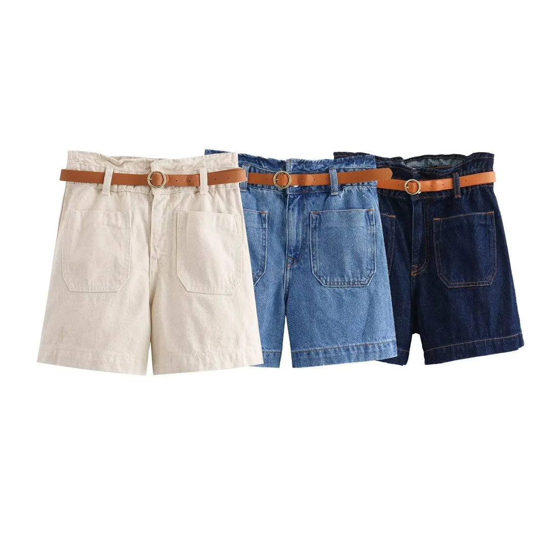 Morgan & Brooke | Light Wash High-Waist Frayed-Hem Denim Shorts