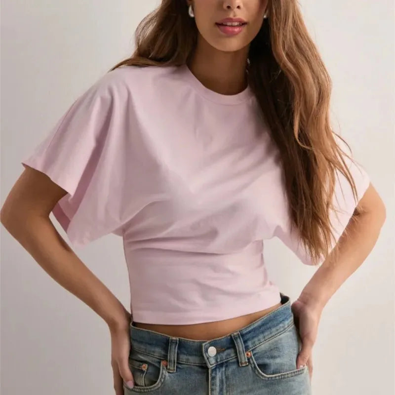 Morgan & Brooke | Ivory Draped Relaxed Fit Cotton Tee