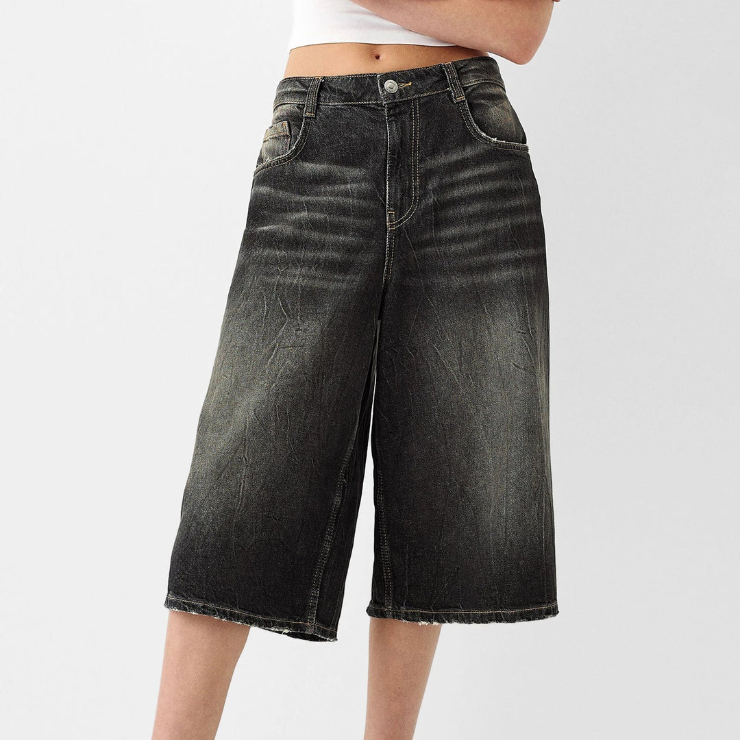 Morgan & Brooke | High-Waist Relaxed-Fit Denim Bermuda Shorts
