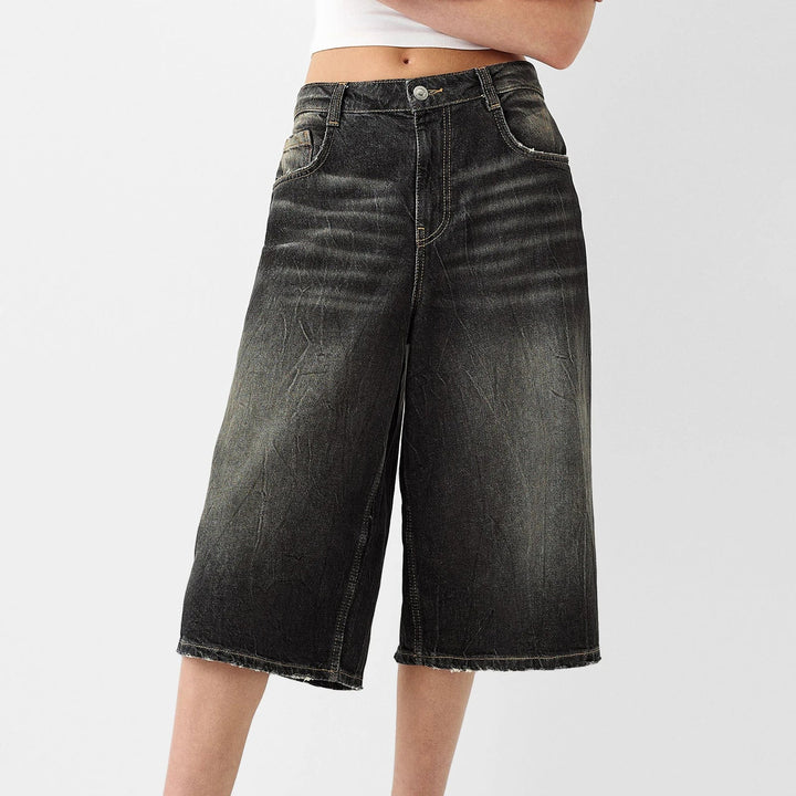 Morgan & Brooke | High-Waist Relaxed-Fit Denim Bermuda Shorts