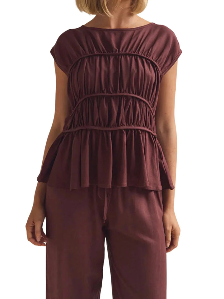 Morgan & Brooke | Ruched Peplum Cotton-Blend Top