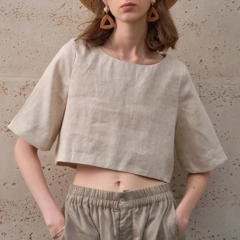 Morgan & Brooke | Boxy Cropped Linen Top